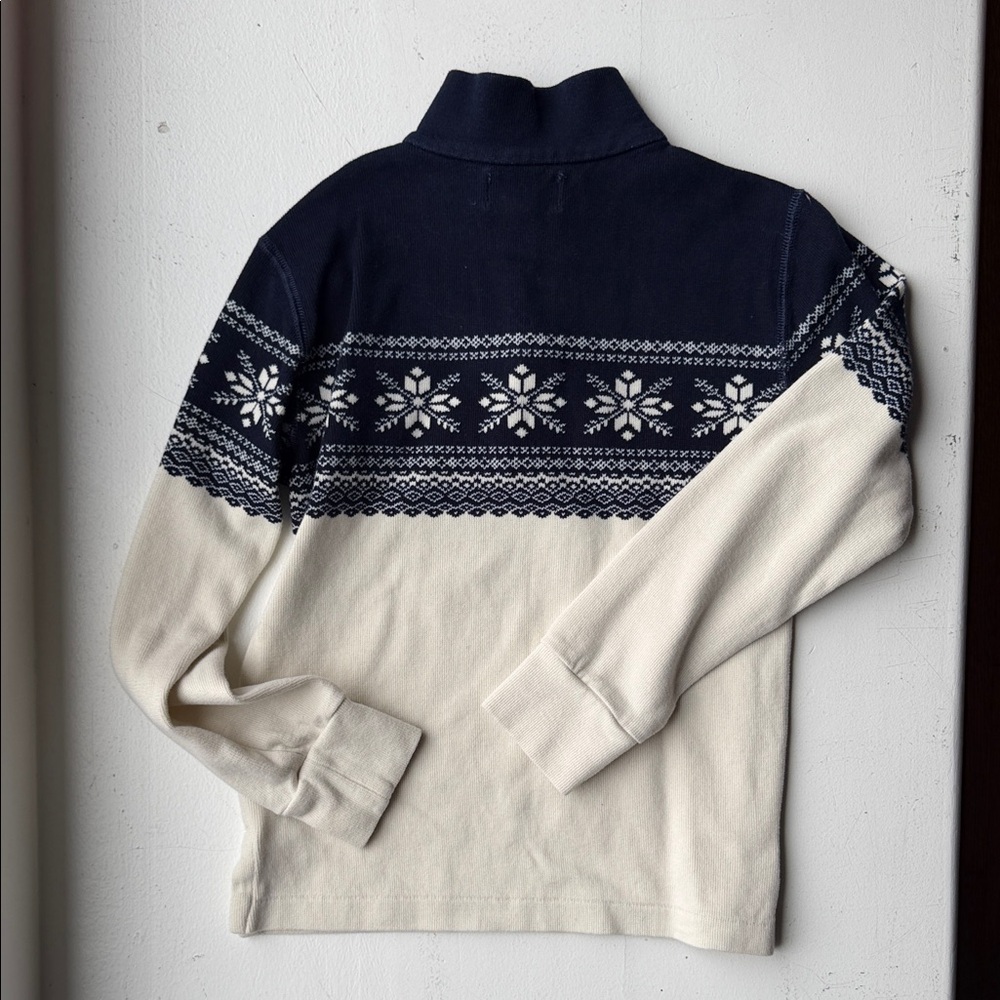 Boys Size 6 Polo by Ralph Lauren Navy and Cream Half-Zip Nordic Sweater - Picture 4 of 4